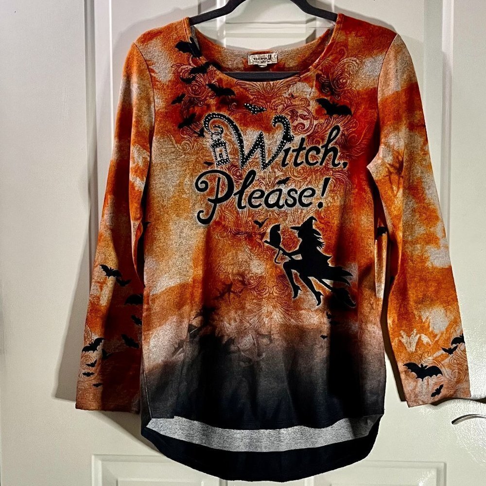 Witch, Please! Halloween Beaded Detail Top SZ M One World EUC